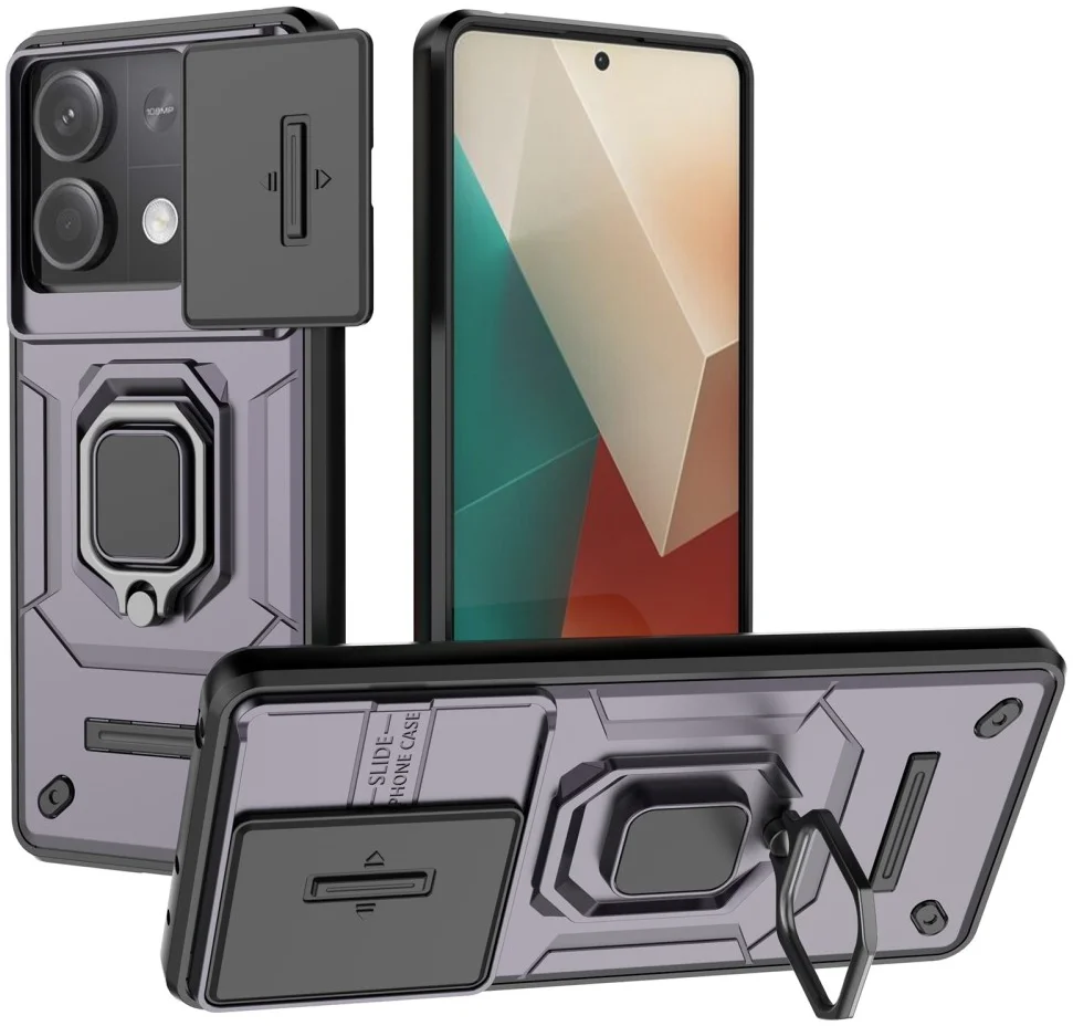 Xiaomi Redmi Note 13 5G Hoesje met Camera Slider en Kickstand Ring Paars afbeelding 1