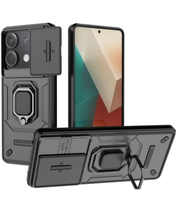 Xiaomi Redmi Note 13 5G Hoesje met Camera Slider en Kickstand Ring Zwart Hoesjes