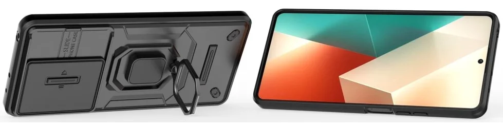 Xiaomi Redmi Note 13 5G Hoesje met Camera Slider en Kickstand Ring Zwart afbeelding 3