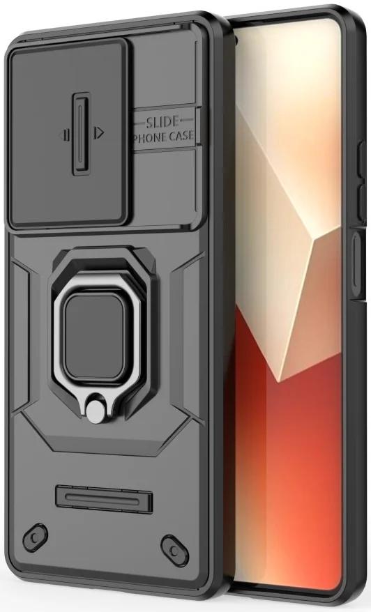 Xiaomi Redmi Note 13 5G Hoesje met Camera Slider en Kickstand Ring Zwart afbeelding 5