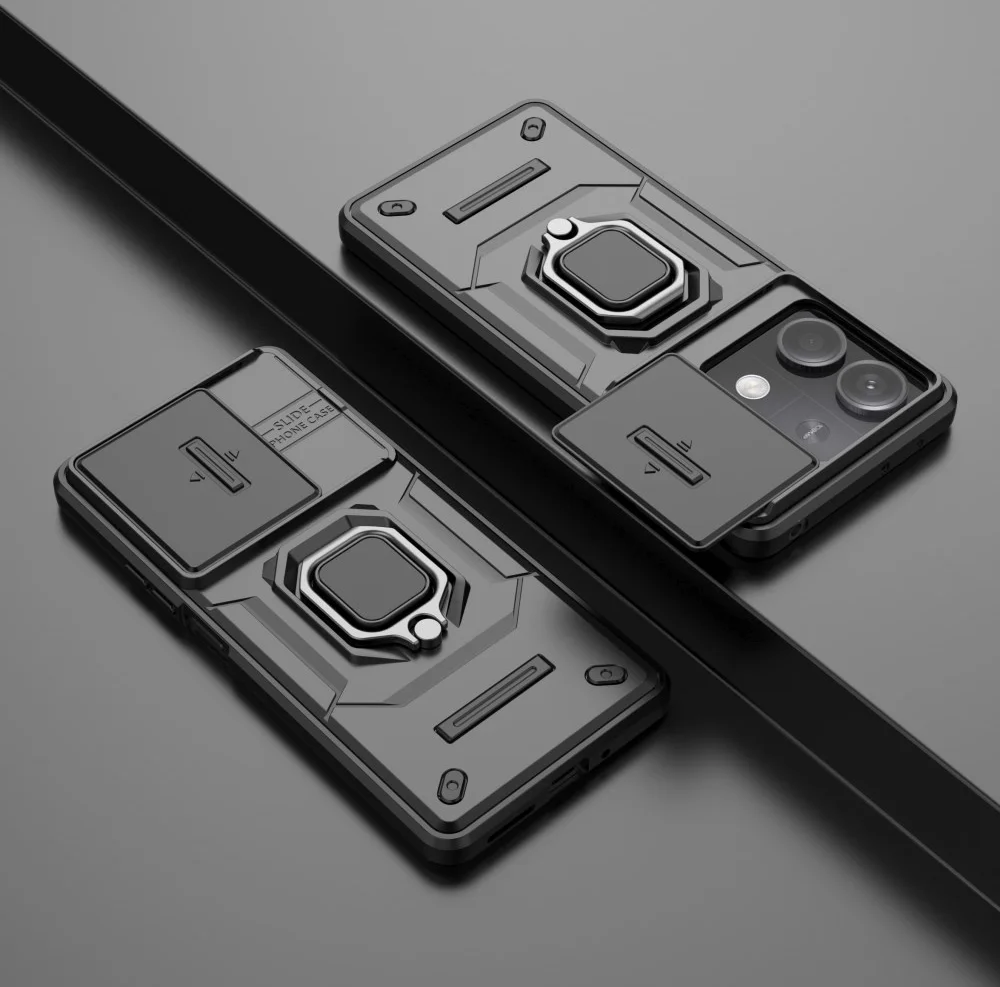 Xiaomi Redmi Note 13 5G Hoesje met Camera Slider en Kickstand Ring Zwart afbeelding 7