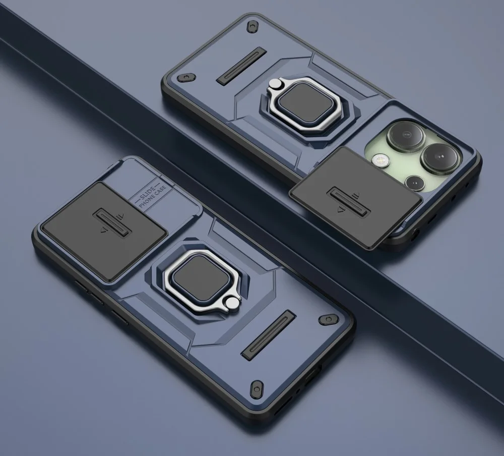 Xiaomi Redmi Note 13 4G Hoesje met Camera Slider en Kickstand Ring Blauw afbeelding 6
