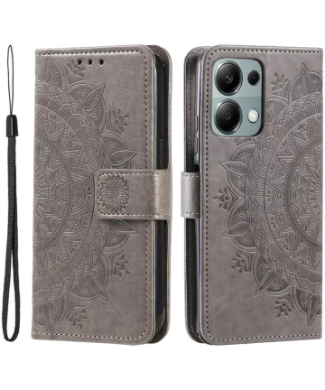 Xiaomi Redmi Note 13 Pro 4G/Poco M6 Pro 4G Hoesje Mandala Print Book Case Grijs Hoesjes