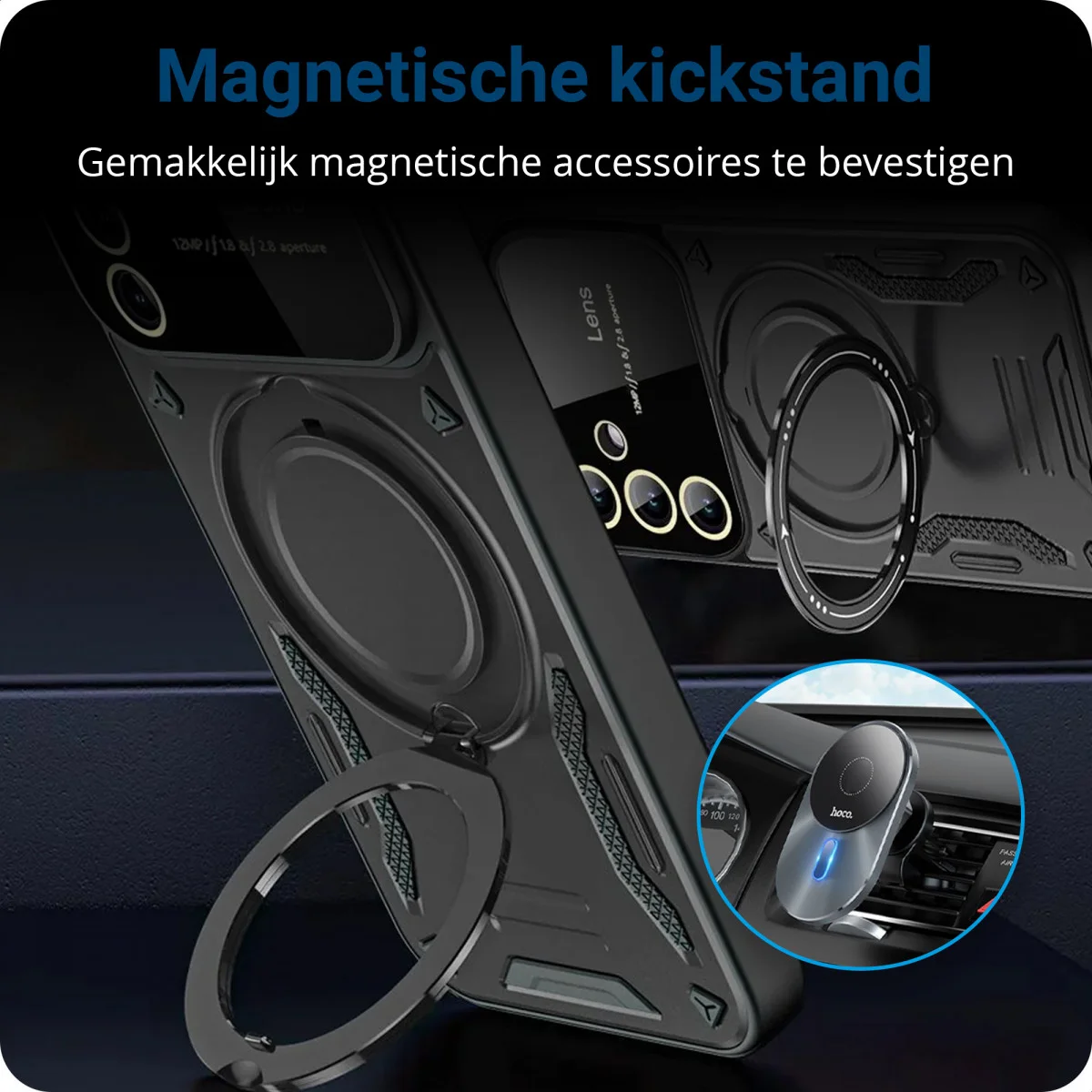 Samsung Galaxy A35 Hoesje met MagSafe Kickstand Back Cover Zwart afbeelding 2