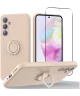 Samsung Galaxy A35 Hoesje Siliconen Kickstand Roze + Tempered Glass