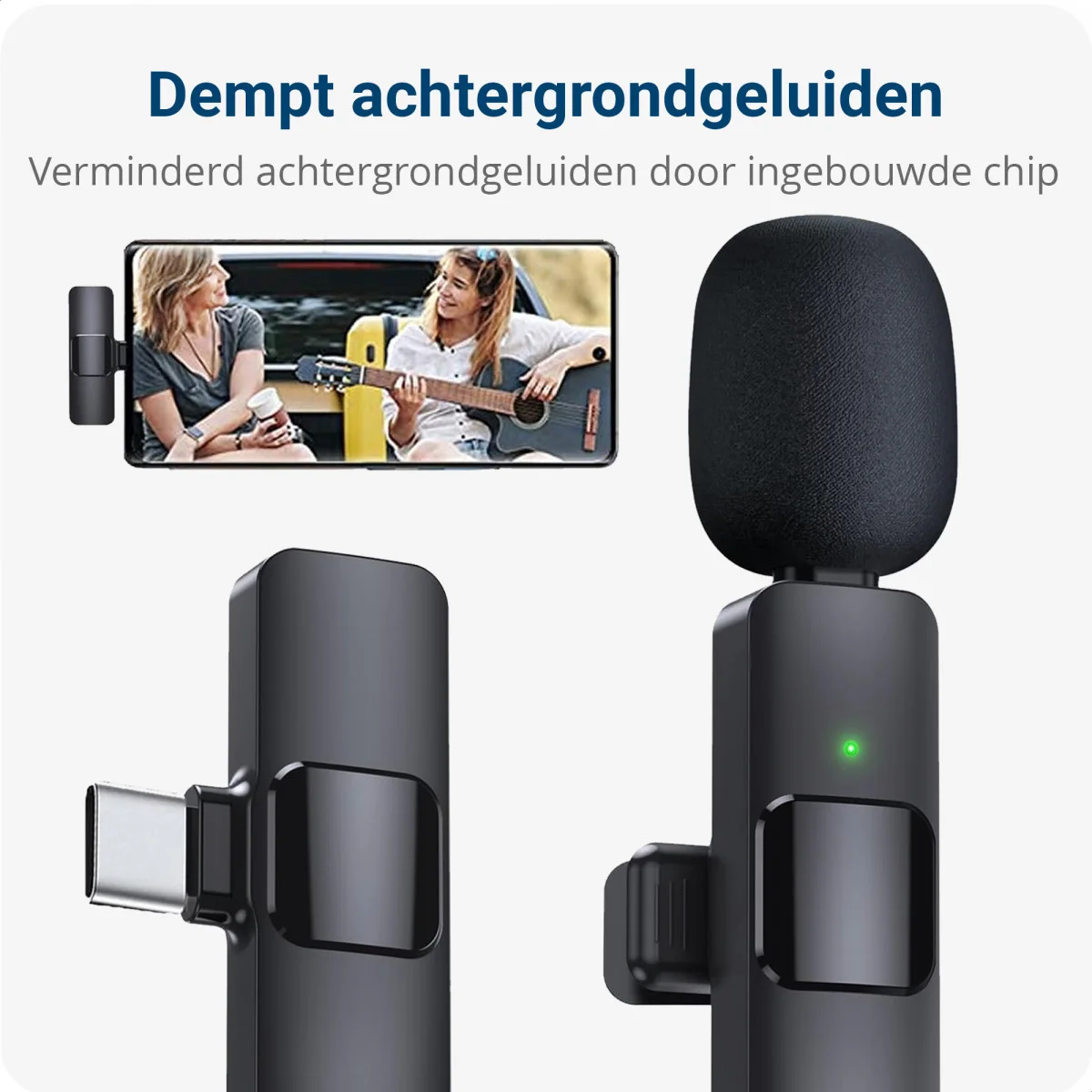 Mini Draadloze Microfoon voor Telefoon / Tablet - Transmitter & Receiver USB-C afbeelding 8
