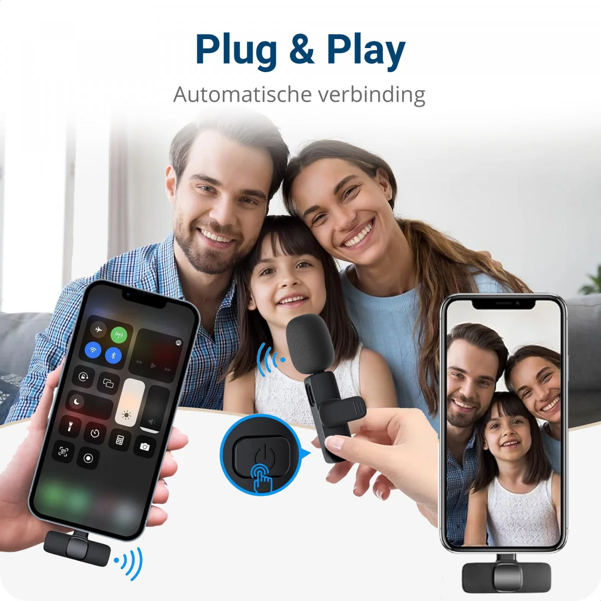 Mini Draadloze Microfoon voor Telefoon / Tablet - Transmitter & Receiver USB-C afbeelding 2