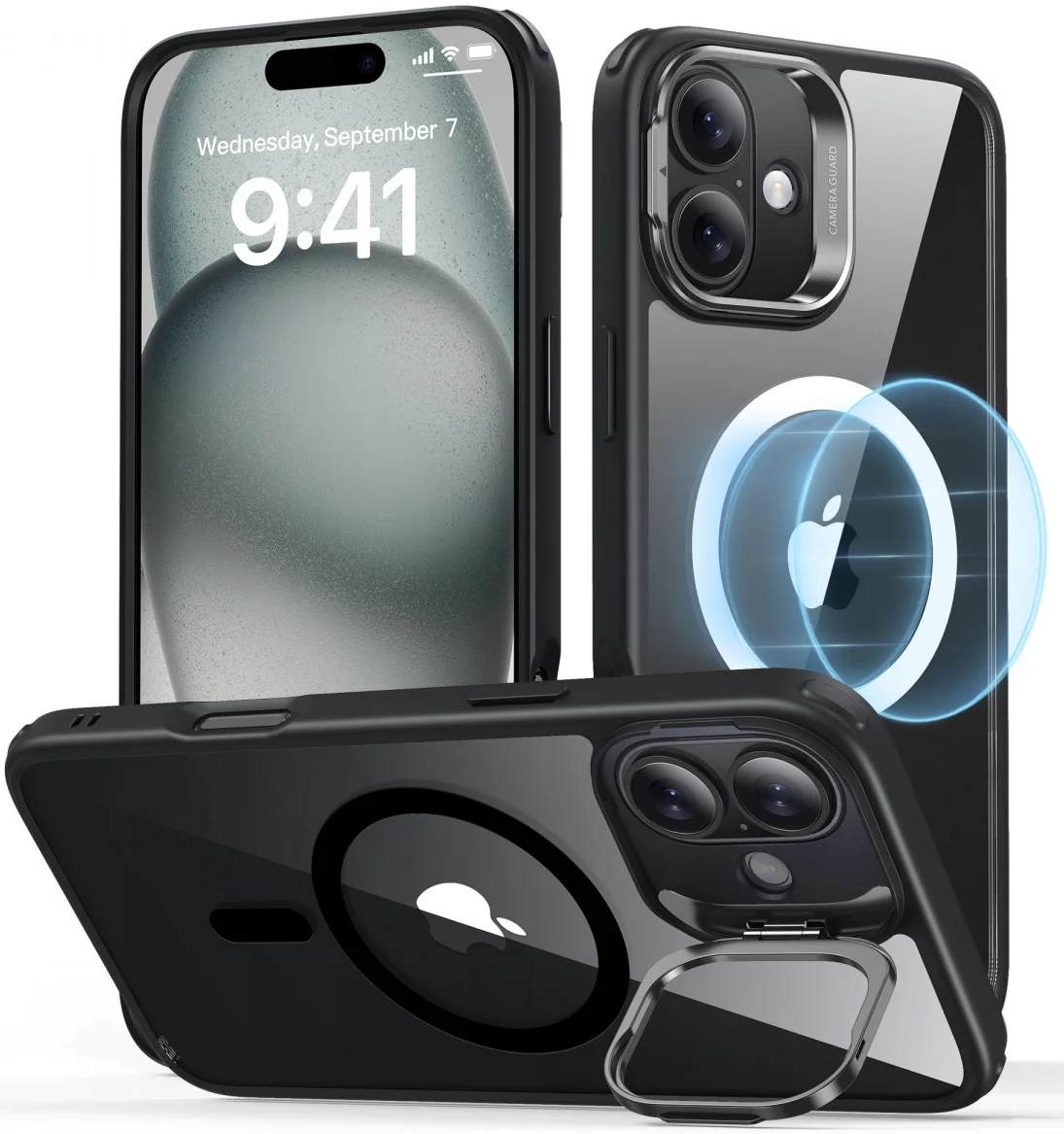 ESR Classic Hybrid MagSafe Apple iPhone 16 Hoesje met Stand Transparant Zwart afbeelding 1