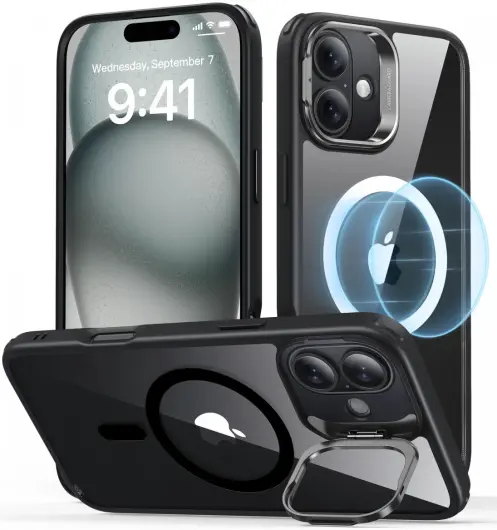ESR Classic Hybrid MagSafe Apple iPhone 16 Hoesje met Stand Transparant Zwart afbeelding 1
