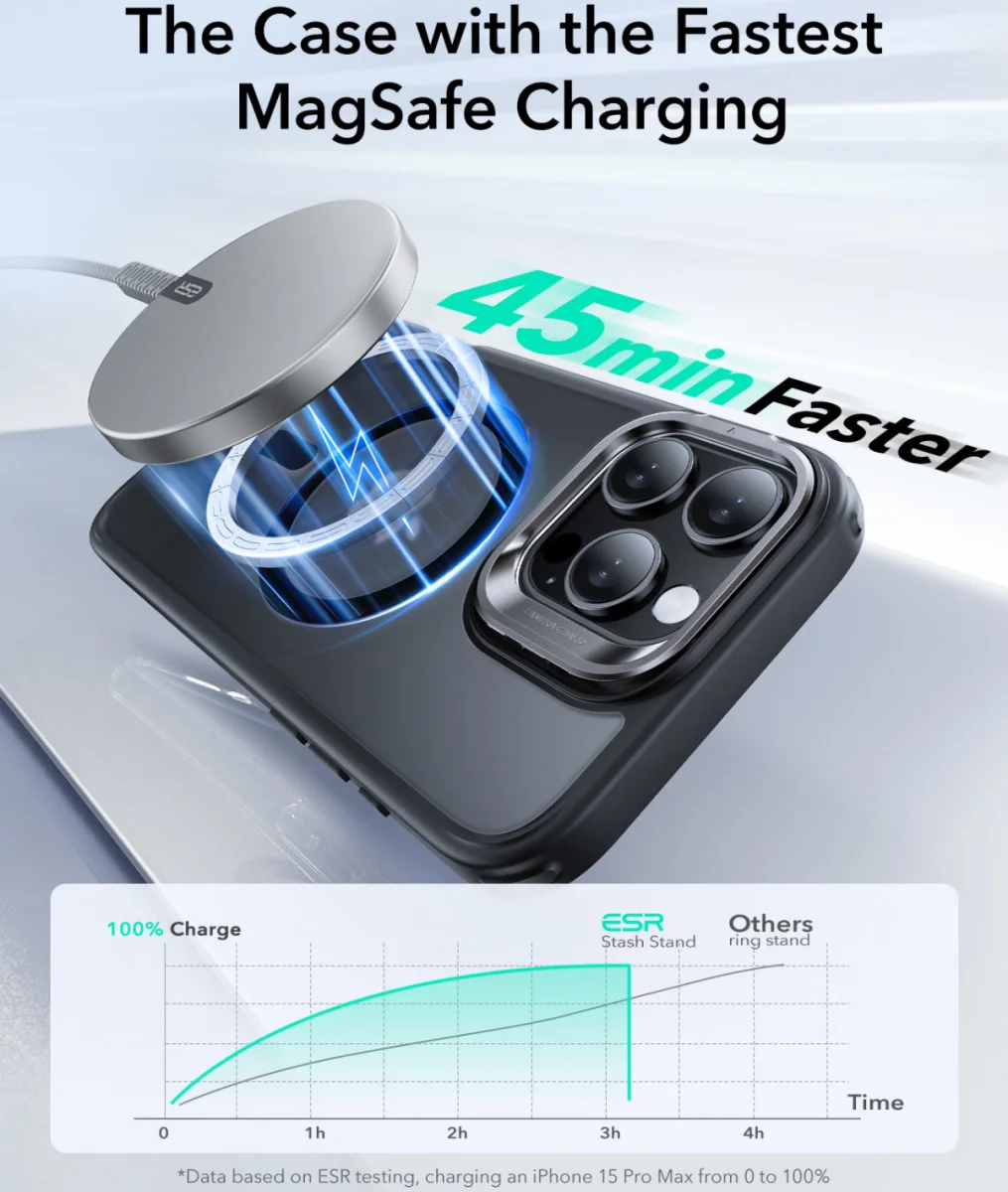 ESR Classic Hybrid MagSafe Apple iPhone 16 Pro Hoesje met Stand Frosted Zwart afbeelding 5