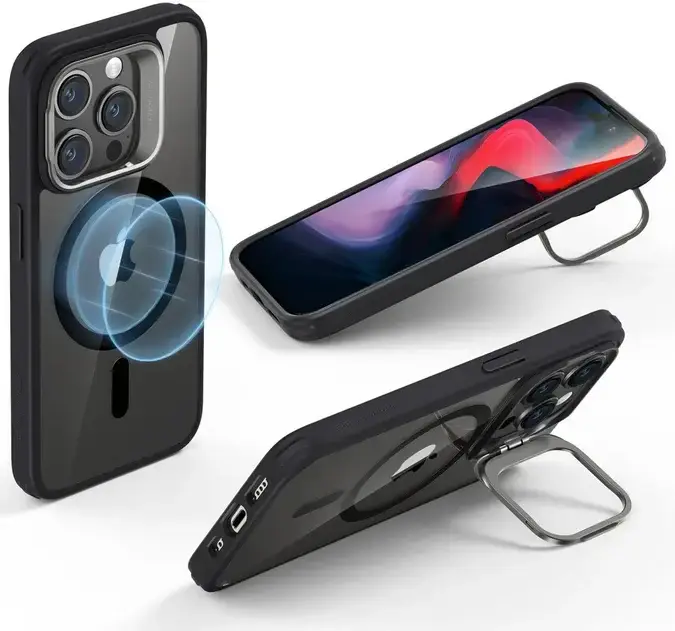 ESR Classic Hybrid MagSafe iPhone 16 Pro Max Hoesje met Stand Transparant Zwart afbeelding 6