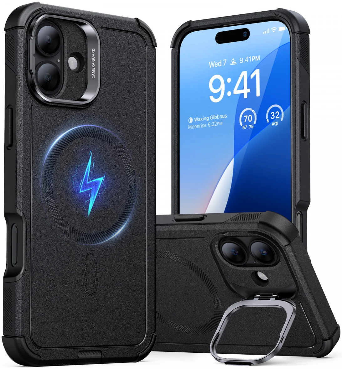 ESR Cyber Armor Apple iPhone 16 Hoesje MagSafe met Stand Zwart afbeelding 1