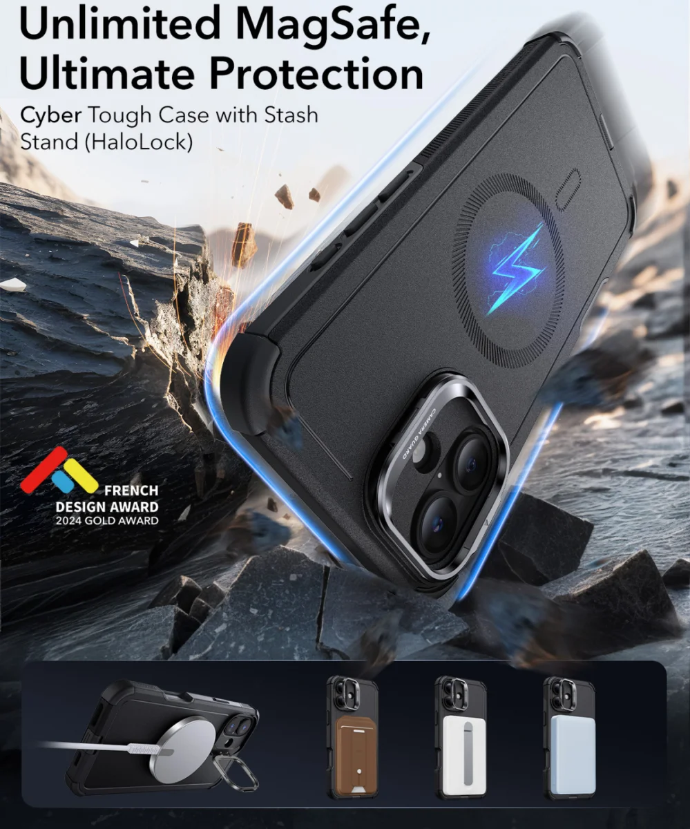 ESR Cyber Armor Apple iPhone 16 Hoesje MagSafe met Stand Zwart afbeelding 2