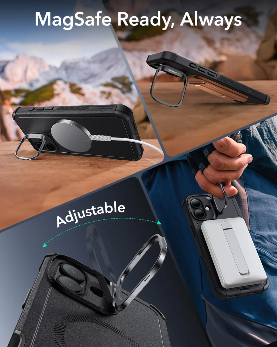 ESR Cyber Armor Apple iPhone 16 Hoesje MagSafe met Stand Zwart afbeelding 3