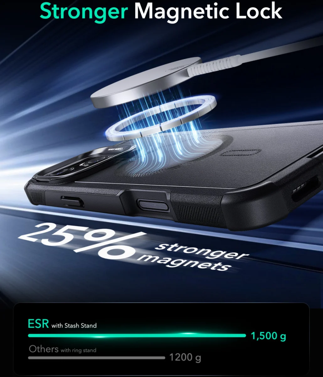 ESR Cyber Armor Apple iPhone 16 Hoesje MagSafe met Stand Zwart afbeelding 6