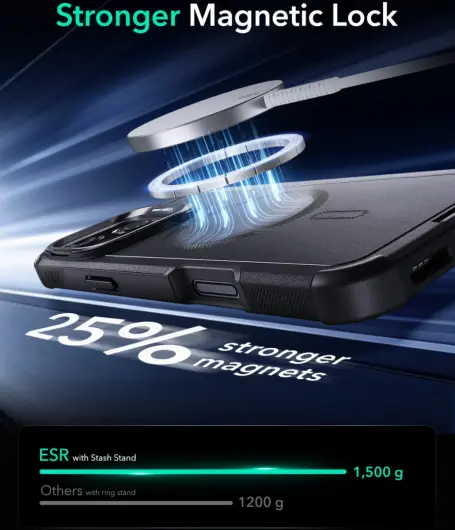 ESR Cyber Armor Apple iPhone 16 Hoesje MagSafe met Stand Zwart afbeelding 6