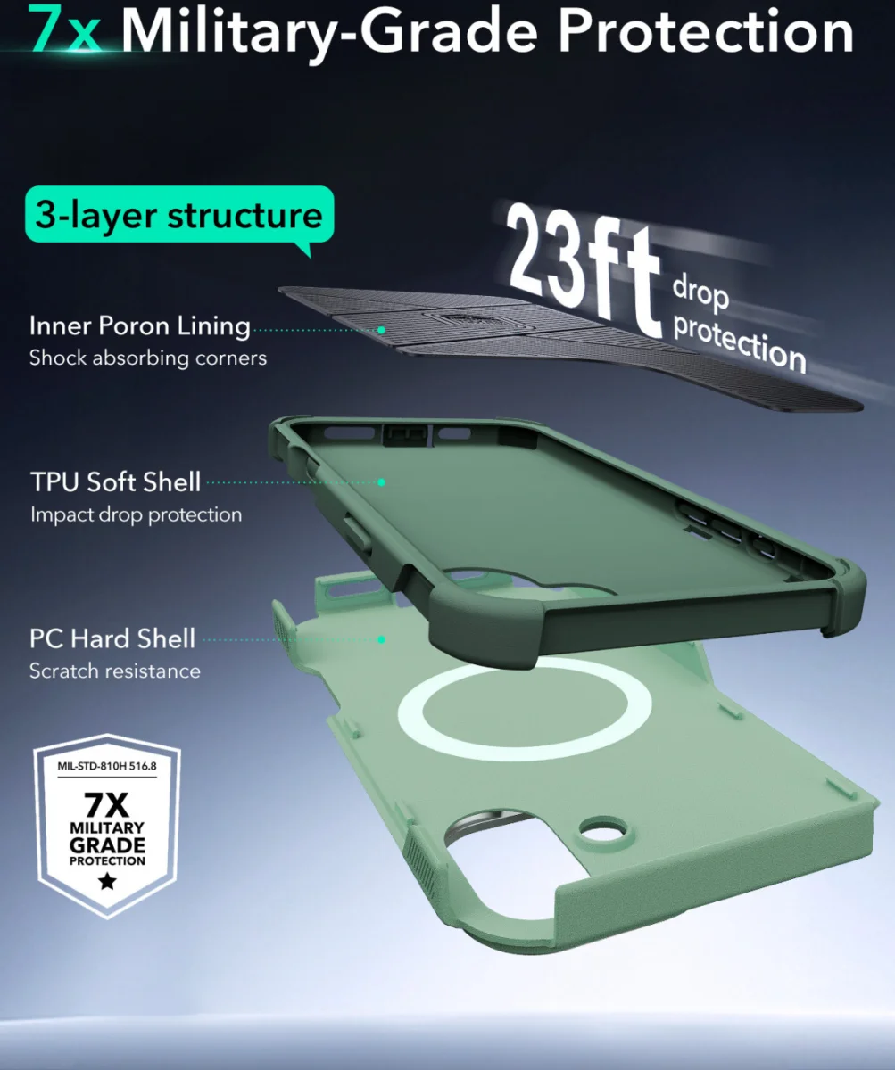 ESR Cyber Armor Apple iPhone 16 Hoesje MagSafe met Stand Groen afbeelding 4