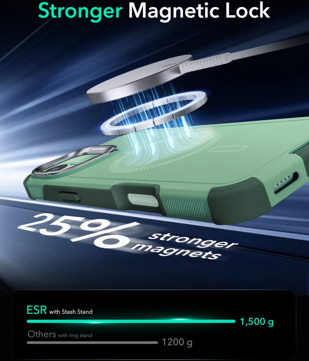 ESR Cyber Armor Apple iPhone 16 Hoesje MagSafe met Stand Groen afbeelding 6