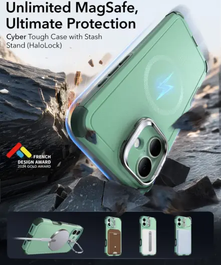 ESR Cyber Armor Apple iPhone 16 Hoesje MagSafe met Stand Groen afbeelding 2
