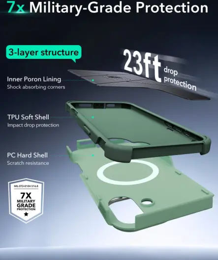 ESR Cyber Armor Apple iPhone 16 Hoesje MagSafe met Stand Groen afbeelding 4