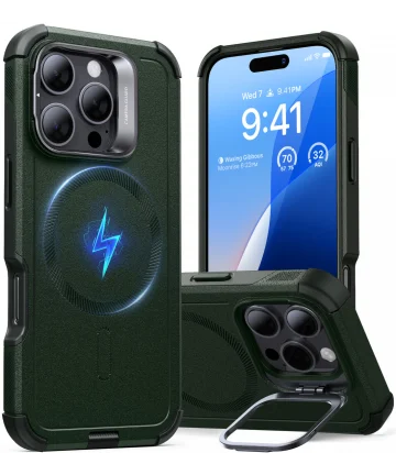 ESR Cyber Armor Apple iPhone 16 Pro Hoesje MagSafe met Stand Groen Hoesjes