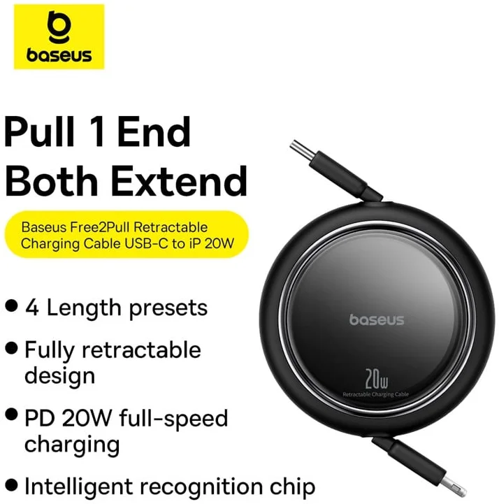 Baseus Free2Pull Oprolbare USB-C naar Lightning Kabel 20W PD 1M Paars afbeelding 2