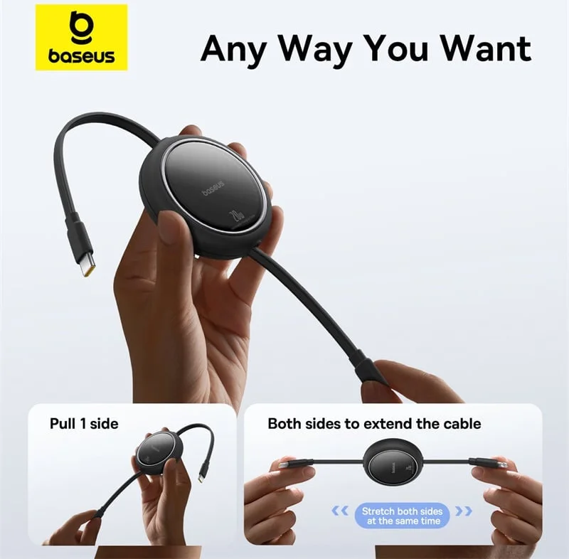 Baseus Free2Pull Oprolbare USB-C naar Lightning Kabel 20W PD 1M Paars afbeelding 3