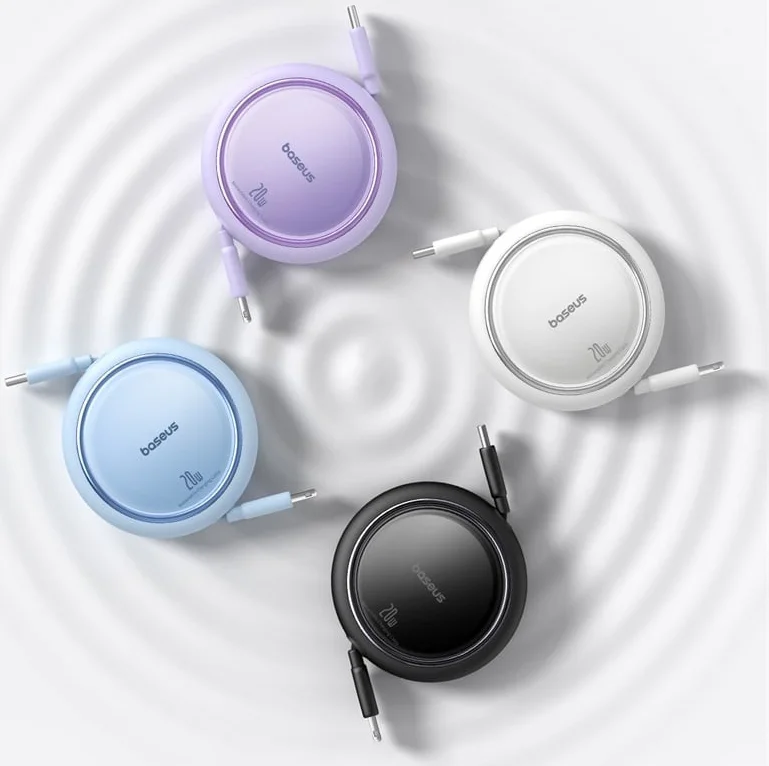 Baseus Free2Pull Oprolbare USB-C naar Lightning Kabel 20W PD 1M Paars afbeelding 8