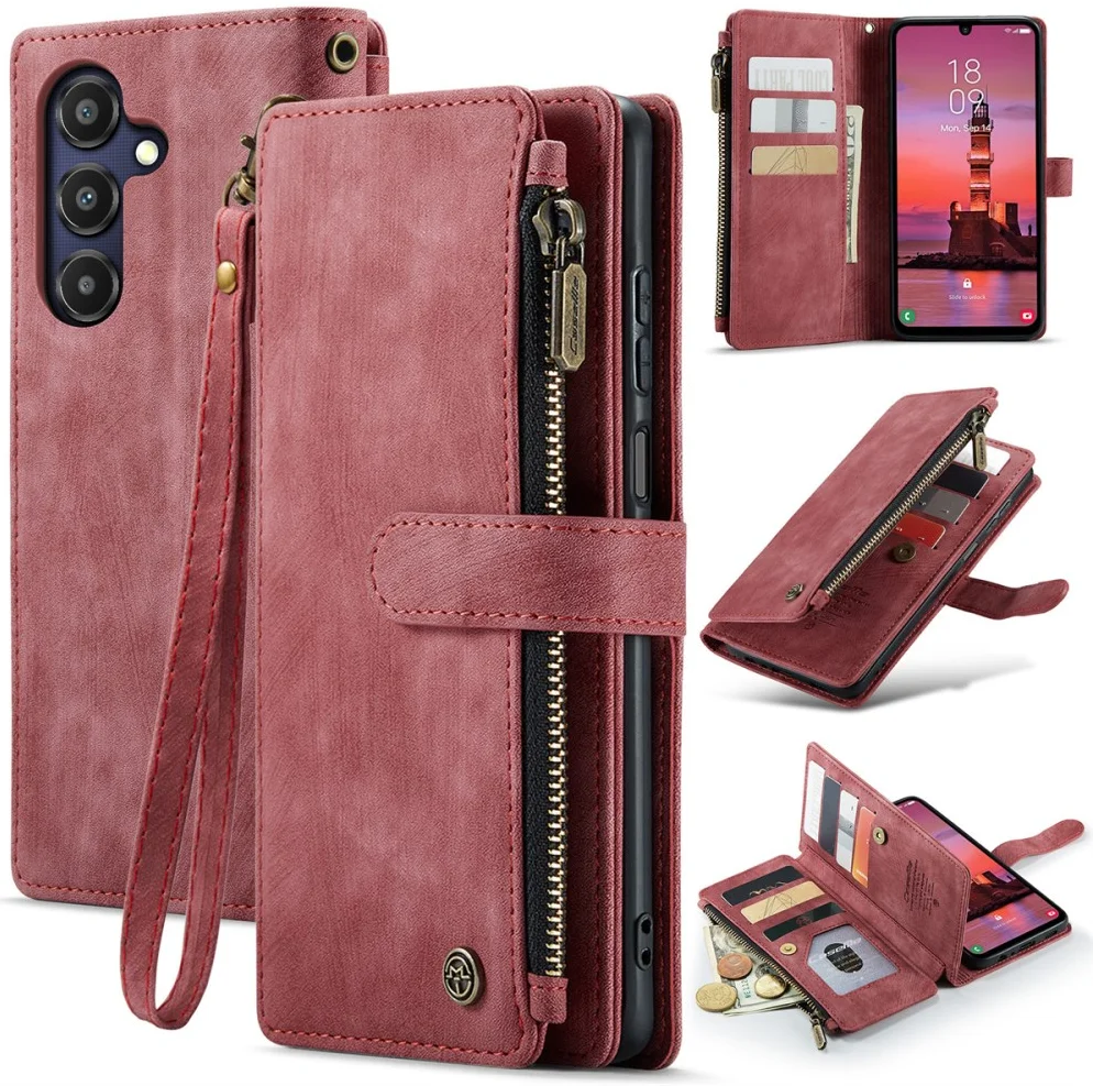 CaseMe C30 Samsung Galaxy A25 Hoesje Pasjeshouder Book Case Rood afbeelding 2