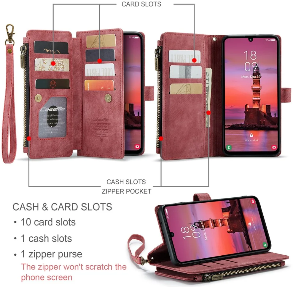 CaseMe C30 Samsung Galaxy A25 Hoesje Pasjeshouder Book Case Rood afbeelding 6