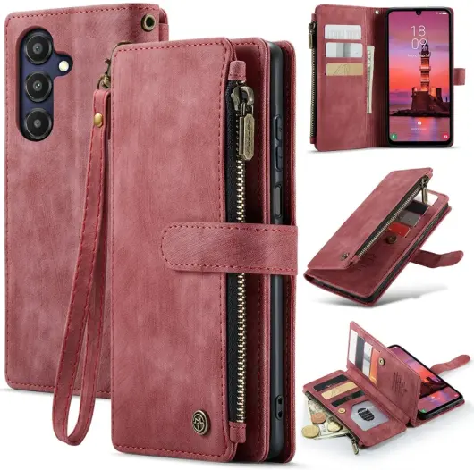 CaseMe C30 Samsung Galaxy A25 Hoesje Pasjeshouder Book Case Rood afbeelding 2