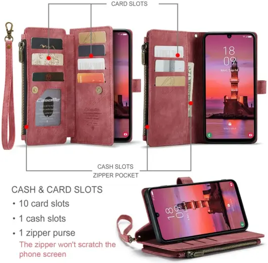 CaseMe C30 Samsung Galaxy A25 Hoesje Pasjeshouder Book Case Rood afbeelding 6
