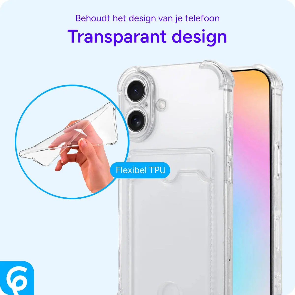 Apple iPhone 16 Hoesje Dun TPU met Pasjeshouder Back Cover Transparant afbeelding 2