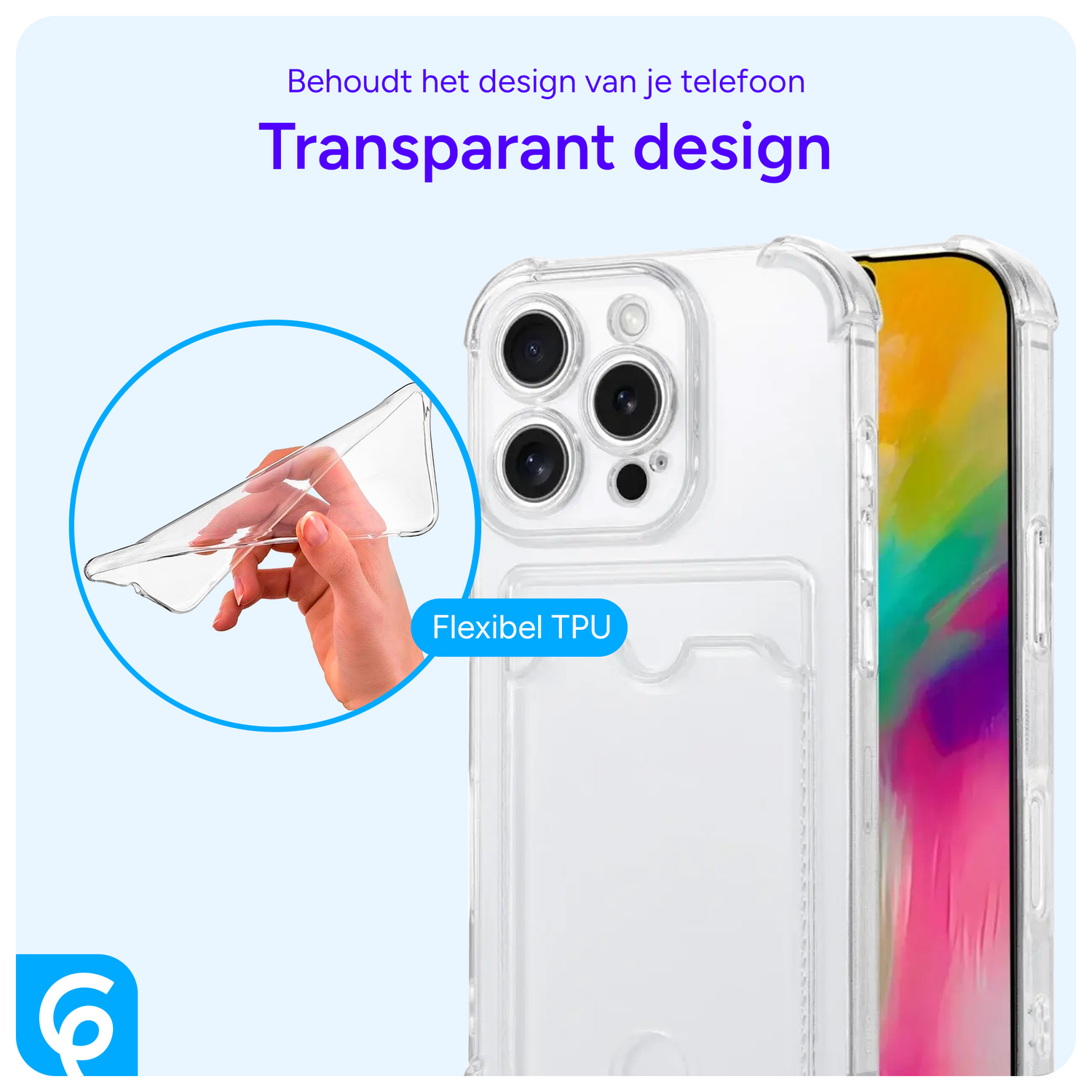 Apple iPhone 16 Pro Hoesje Dun TPU met Pasjeshouder Back Cover Transparant afbeelding 3