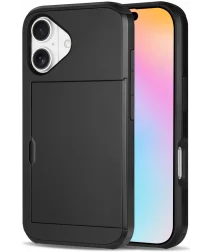 Apple iPhone 16 Hoesje met Slider Kaarthouder Back Cover Zwart