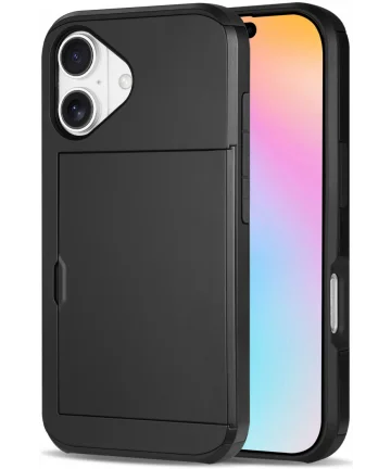 Apple iPhone 16 Hoesje met Slider Kaarthouder Back Cover Zwart Hoesjes