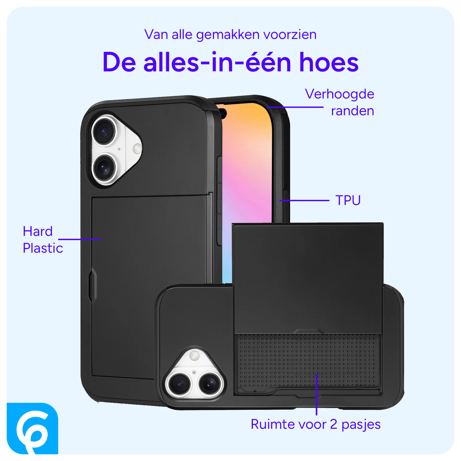 Apple iPhone 16 Hoesje met Slider Kaarthouder Back Cover Zwart afbeelding 7
