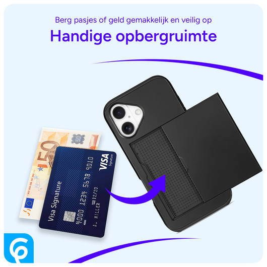 Apple iPhone 16 Hoesje met Slider Kaarthouder Back Cover Zwart afbeelding 8