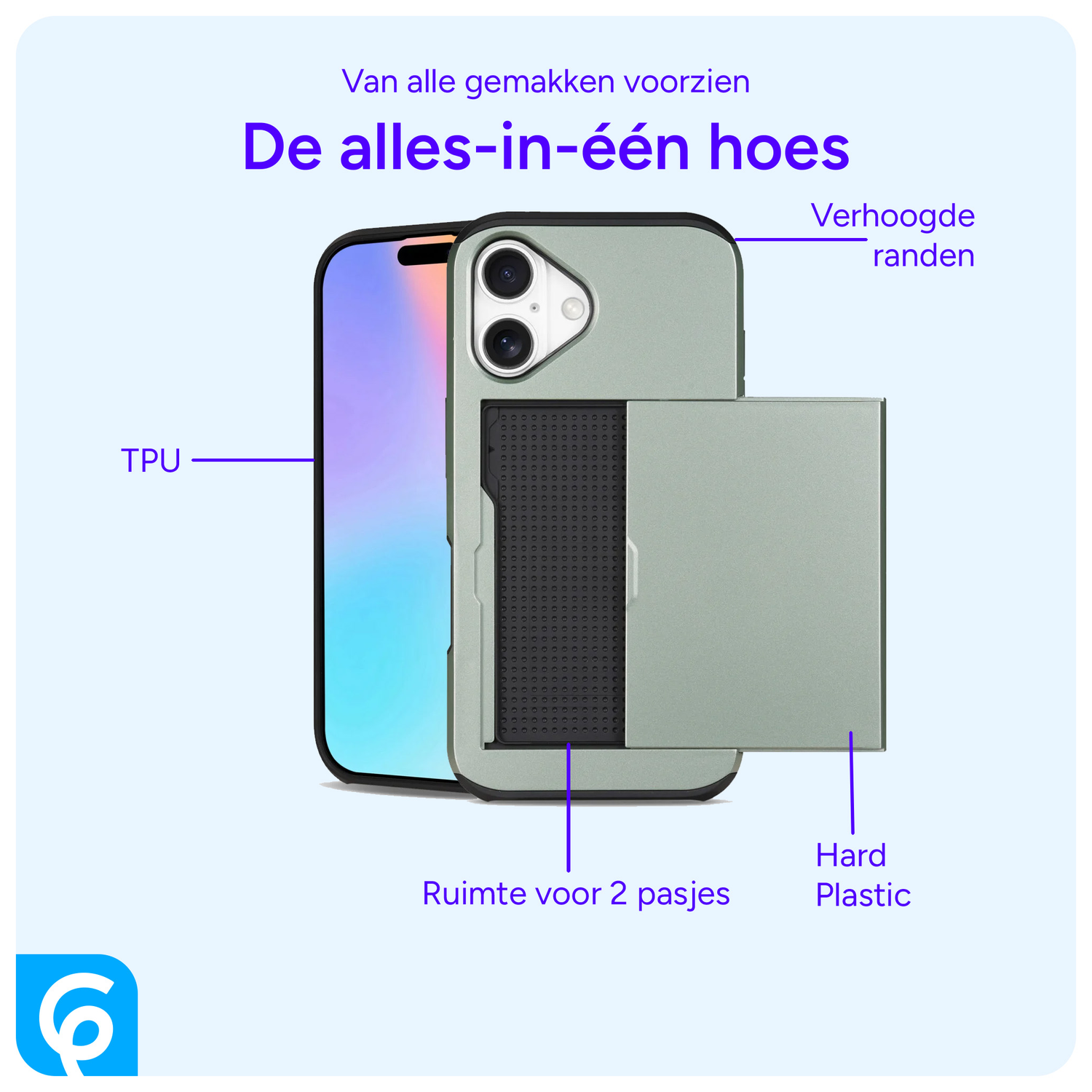 Apple iPhone 16 Hoesje met Slider Kaarthouder Back Cover Groen afbeelding 2