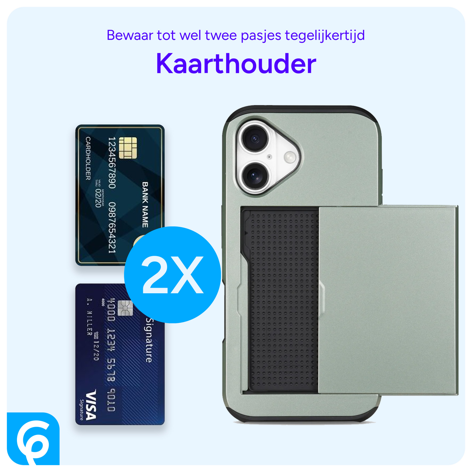 Apple iPhone 16 Hoesje met Slider Kaarthouder Back Cover Groen afbeelding 6