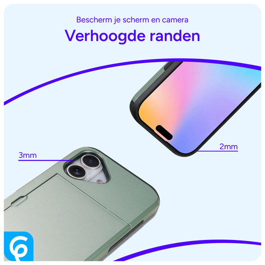 Apple iPhone 16 Hoesje met Slider Kaarthouder Back Cover Groen afbeelding 5