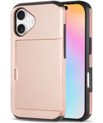 Apple iPhone 16 Hoesje met Slider Kaarthouder Back Cover Roze