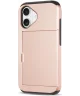 Apple iPhone 16 Hoesje met Slider Kaarthouder Back Cover Roze