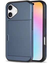 Apple iPhone 16 Hoesje met Slider Kaarthouder Back Cover Blauw