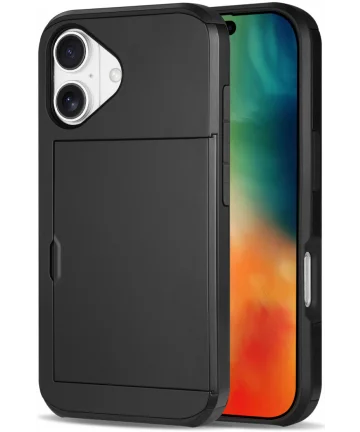 Apple iPhone 16 Plus Hoesje met Slider Kaarthouder Back Cover Zwart Hoesjes