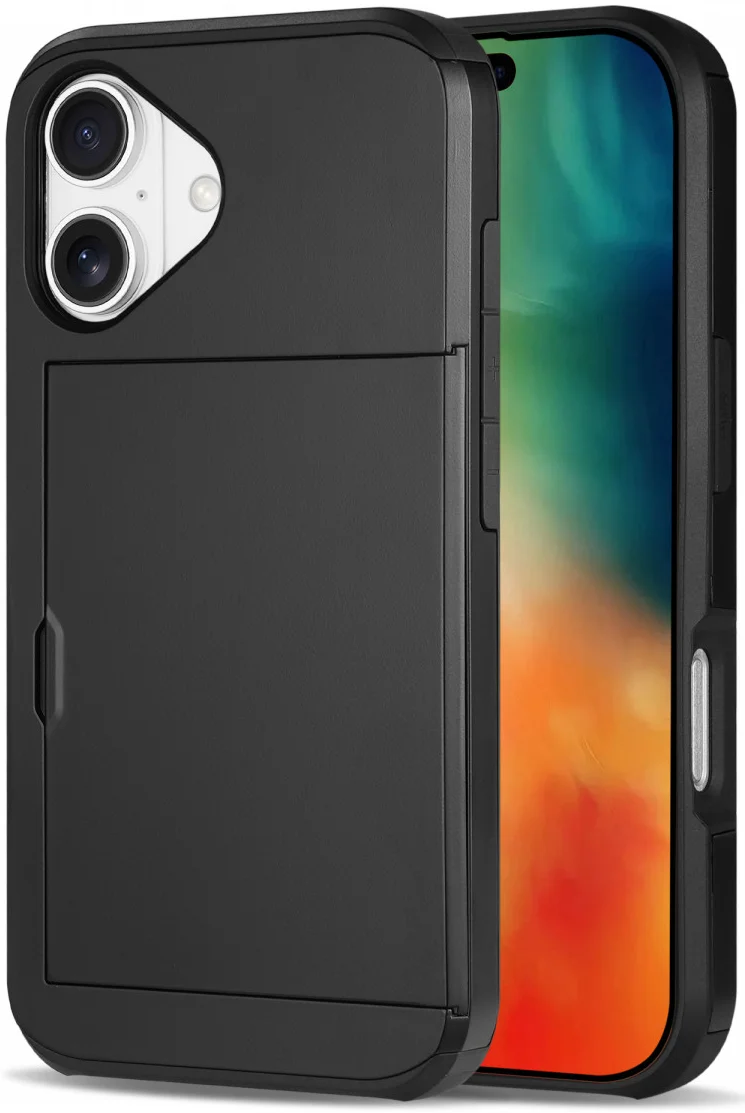 Apple iPhone 16 Plus Hoesje met Slider Kaarthouder Back Cover Zwart afbeelding 1