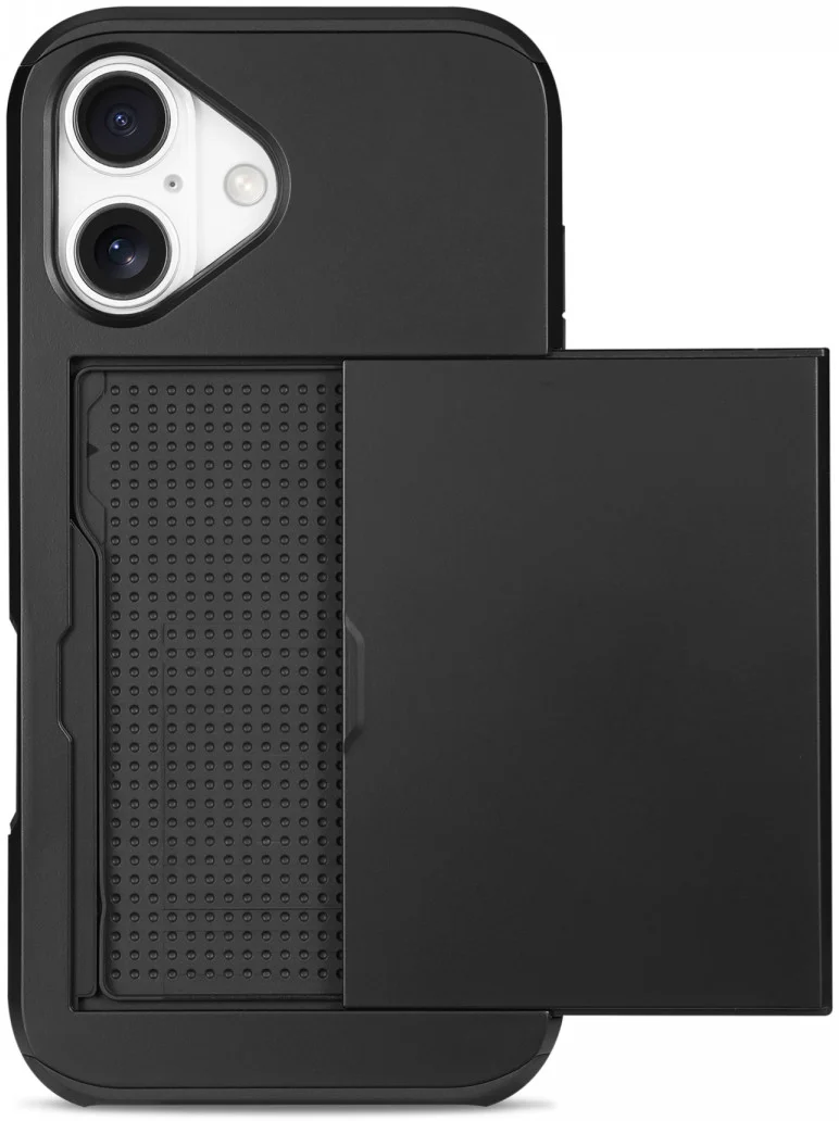 Apple iPhone 16 Plus Hoesje met Slider Kaarthouder Back Cover Zwart afbeelding 2