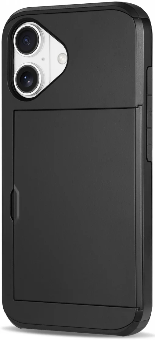 Apple iPhone 16 Plus Hoesje met Slider Kaarthouder Back Cover Zwart afbeelding 3