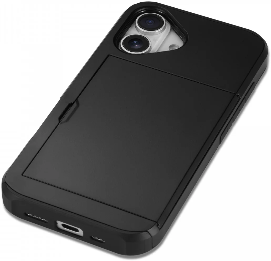 Apple iPhone 16 Plus Hoesje met Slider Kaarthouder Back Cover Zwart afbeelding 5