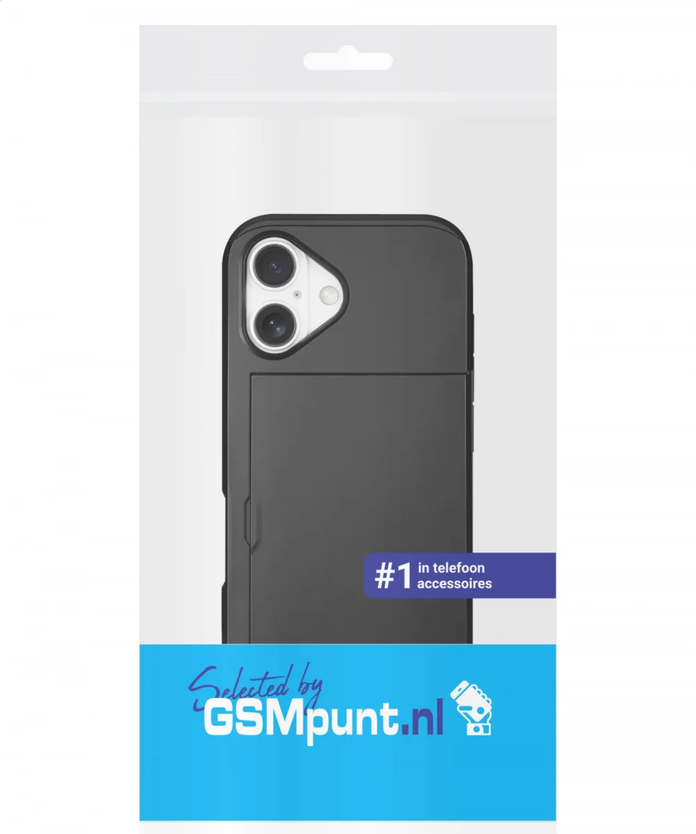 Apple iPhone 16 Plus Hoesje met Slider Kaarthouder Back Cover Zwart afbeelding 8